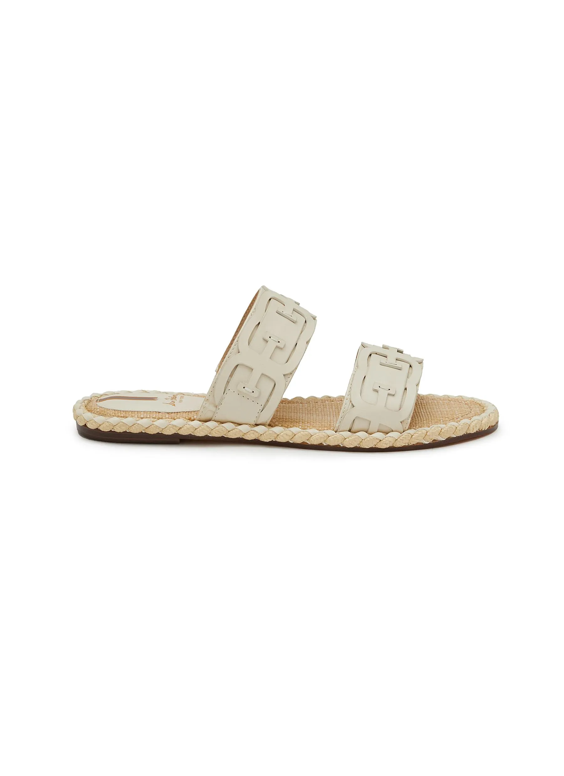 -----------SAM EDELMAN ---- ------------ ----Tatum Leather Logo Double Banded Rope Trim Slide Sandals --