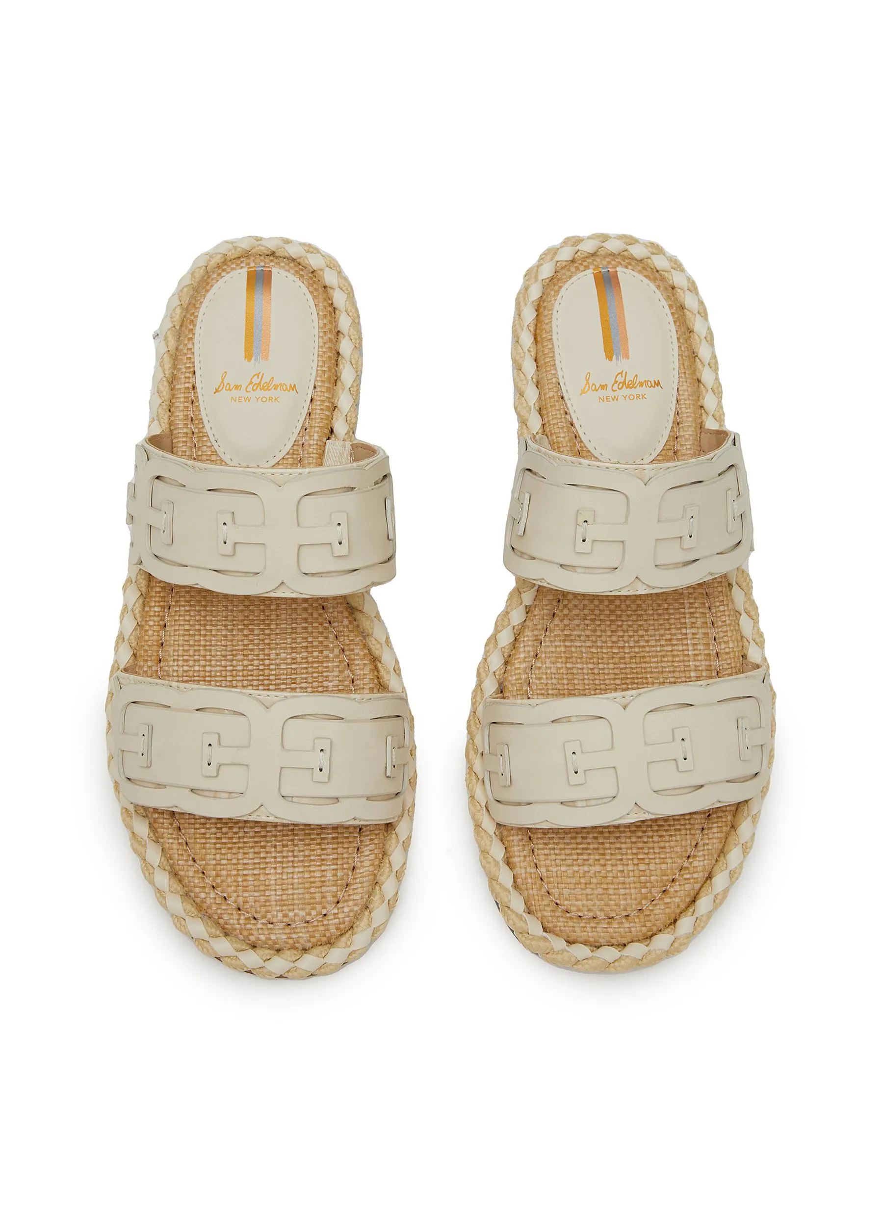 -----------SAM EDELMAN ---- ------------ ----Tatum Leather Logo Double Banded Rope Trim Slide Sandals --