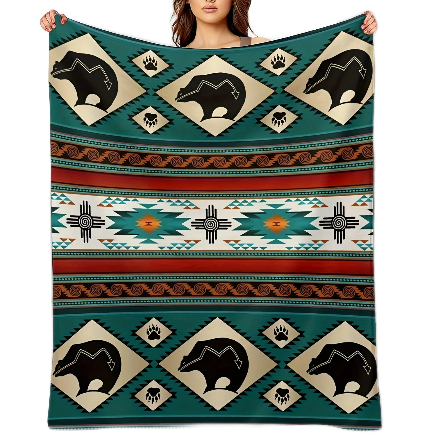 1pc Southwestern  Blanket, Southwest Indigenous Throw Blanket, Geometric Flannel Printed Blanket