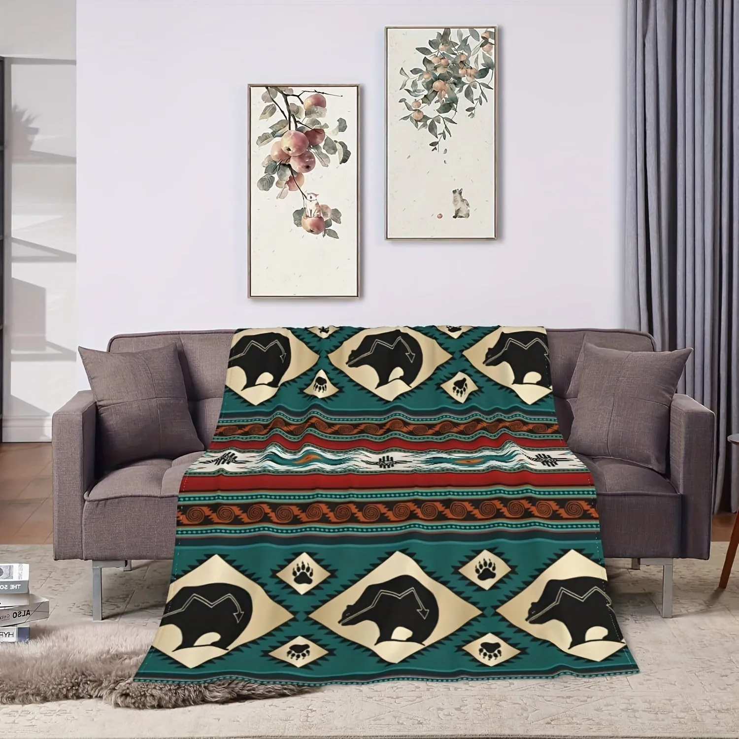 1pc Southwestern  Blanket, Southwest Indigenous Throw Blanket, Geometric Flannel Printed Blanket