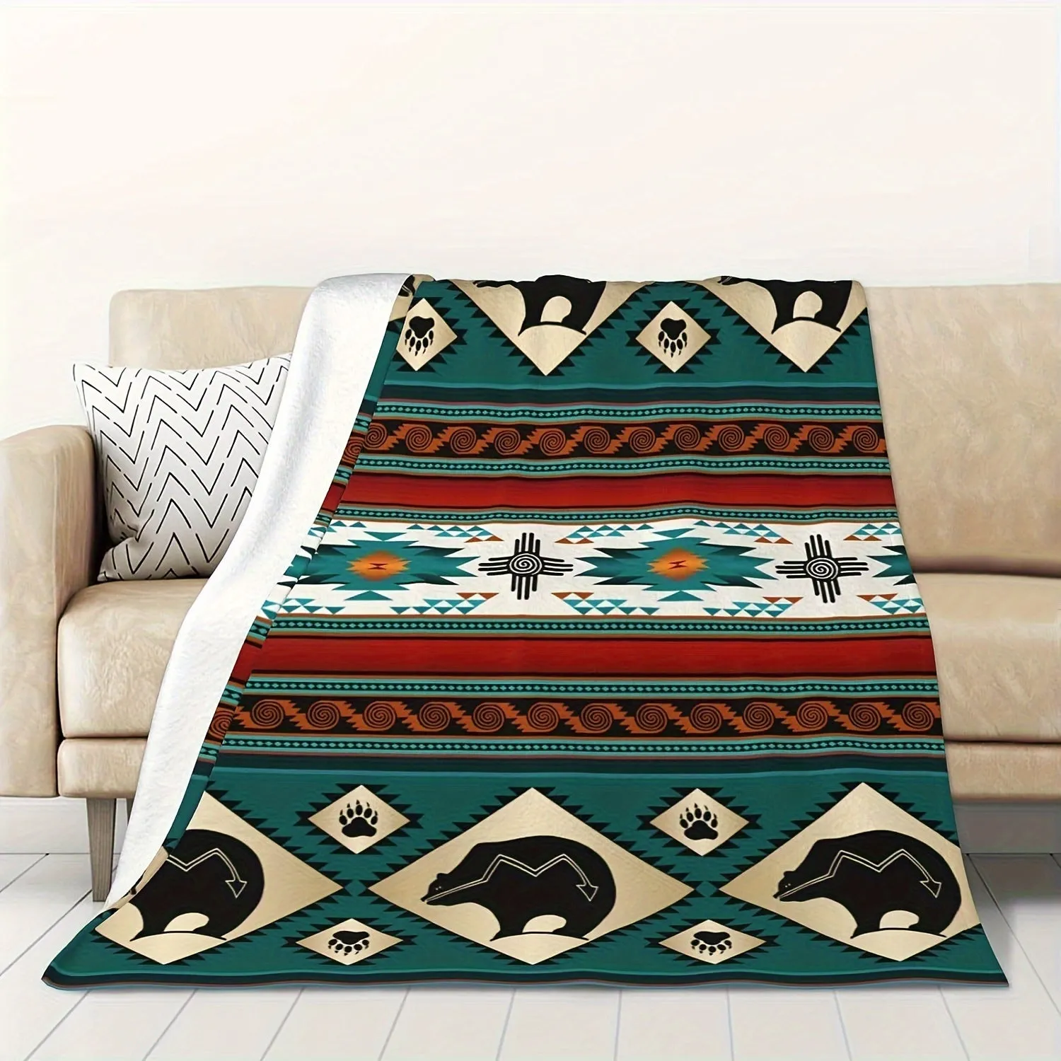 1pc Southwestern  Blanket, Southwest Indigenous Throw Blanket, Geometric Flannel Printed Blanket