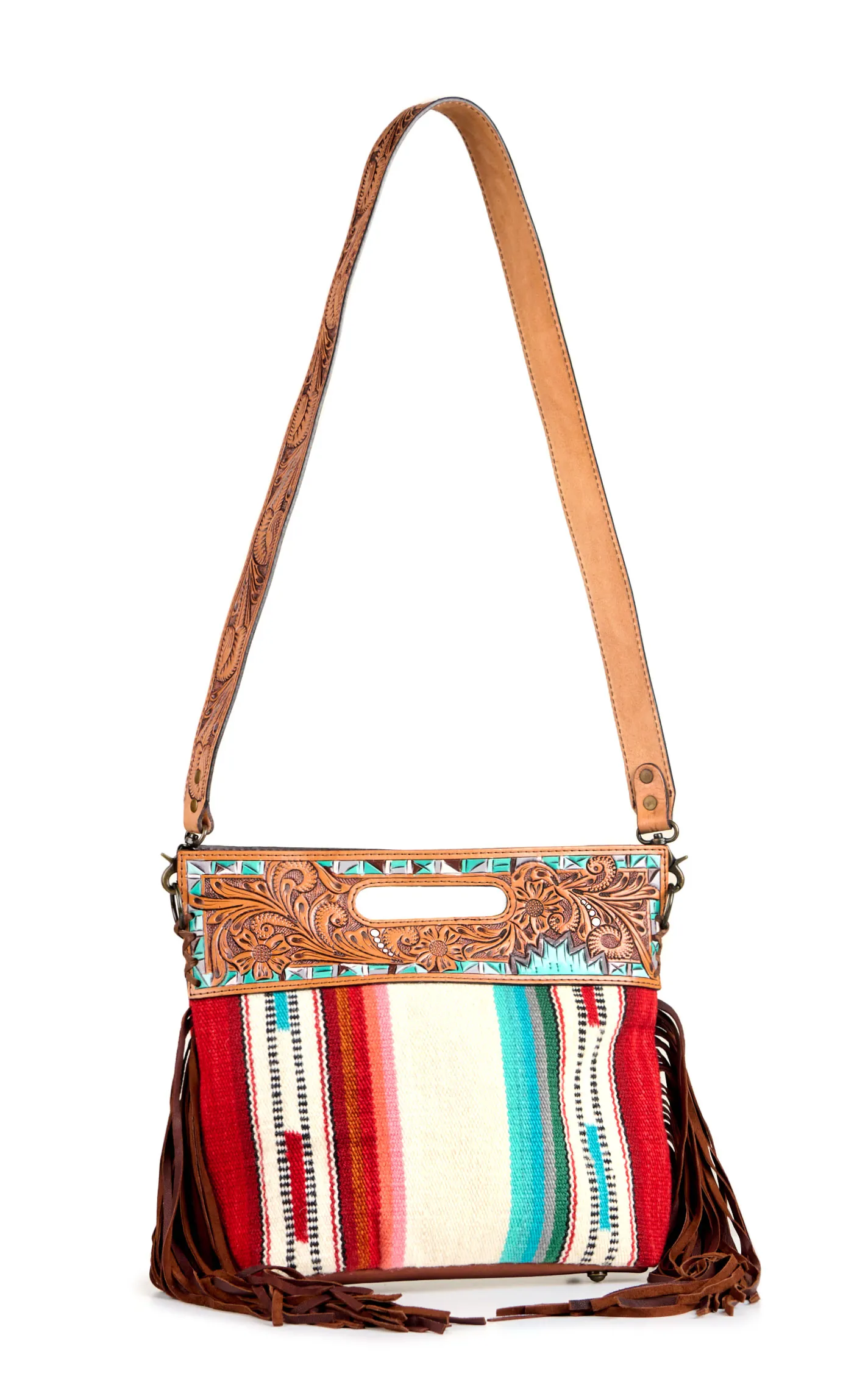 American Darling Fringed Serape Blanket & Tooled Western Crossbody 