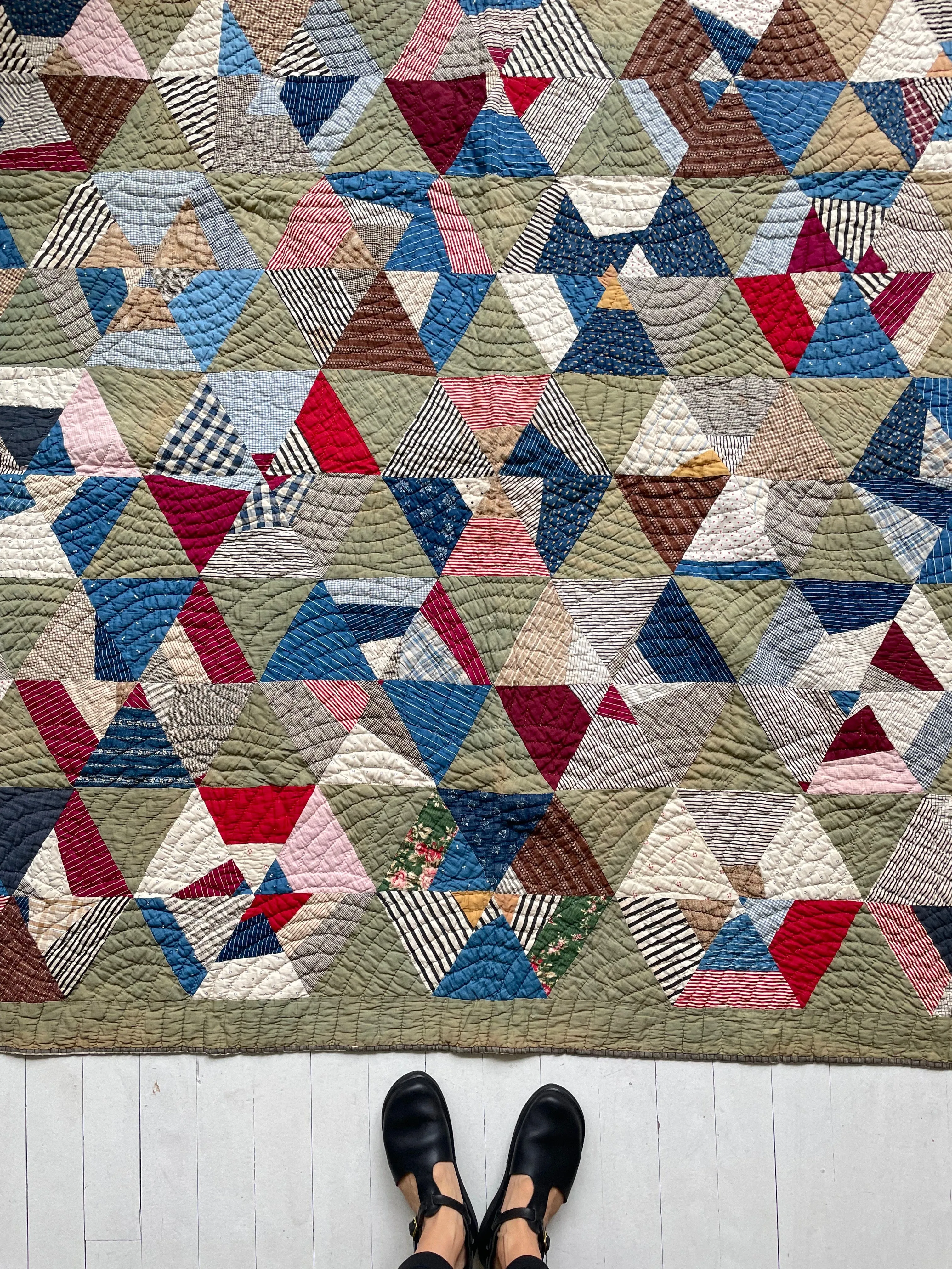 Antique 1880s-1900s Hexagon Crazy Quilt