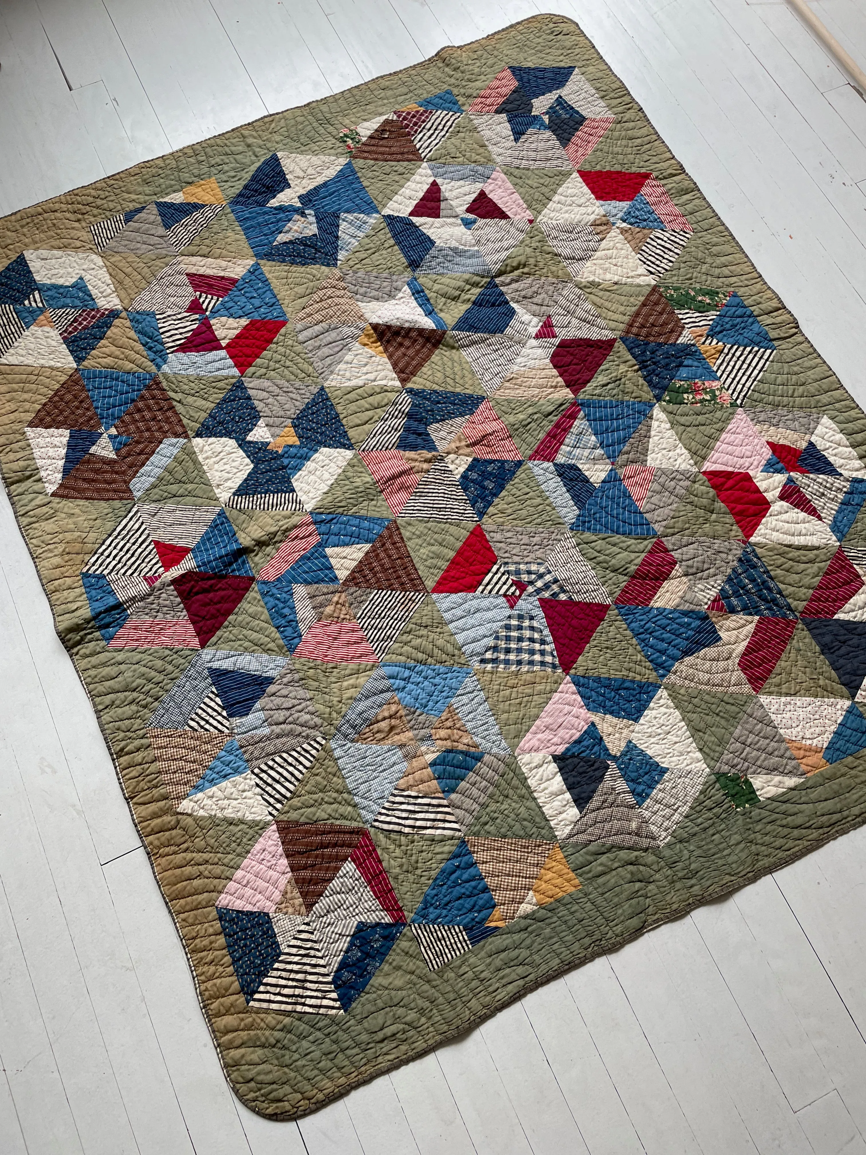 Antique 1880s-1900s Hexagon Crazy Quilt