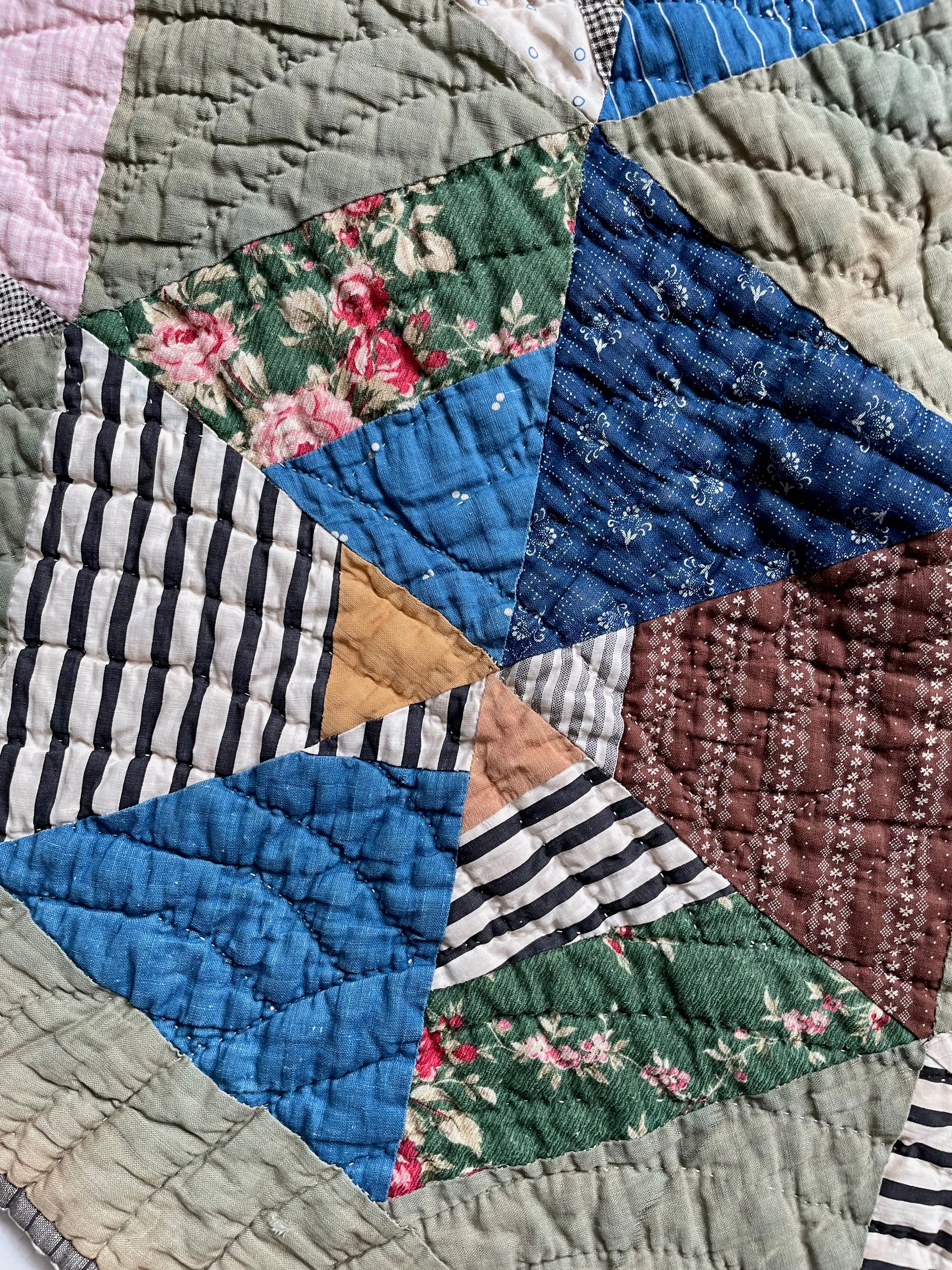 Antique 1880s-1900s Hexagon Crazy Quilt