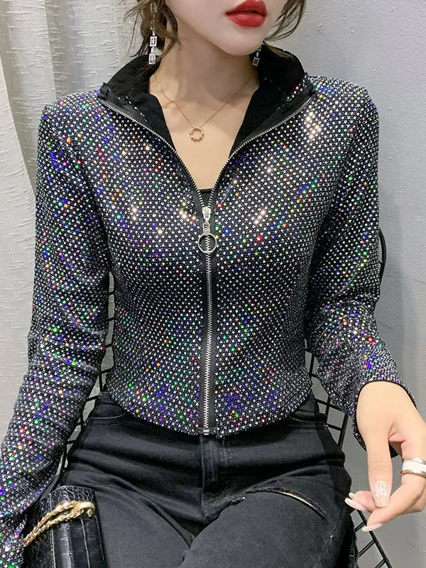 Autumn Jacket Women New Glitter Sequined Short Jacket