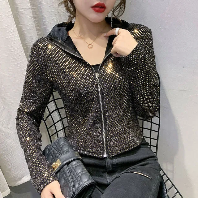 Autumn Jacket Women New Glitter Sequined Short Jacket