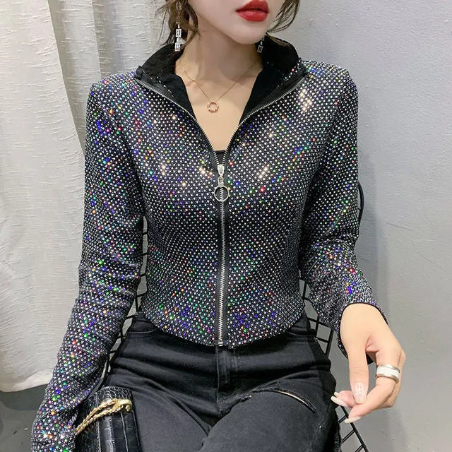 Autumn Jacket Women New Glitter Sequined Short Jacket