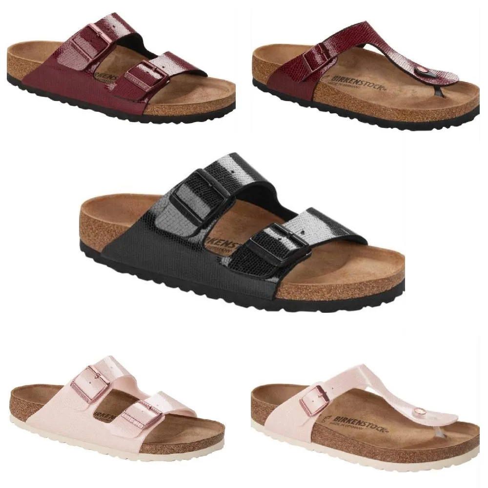 Birkenstock Gizeh Arizona Magical Metallic Maroon Rose Black Sandals BF Slides Flip Flops