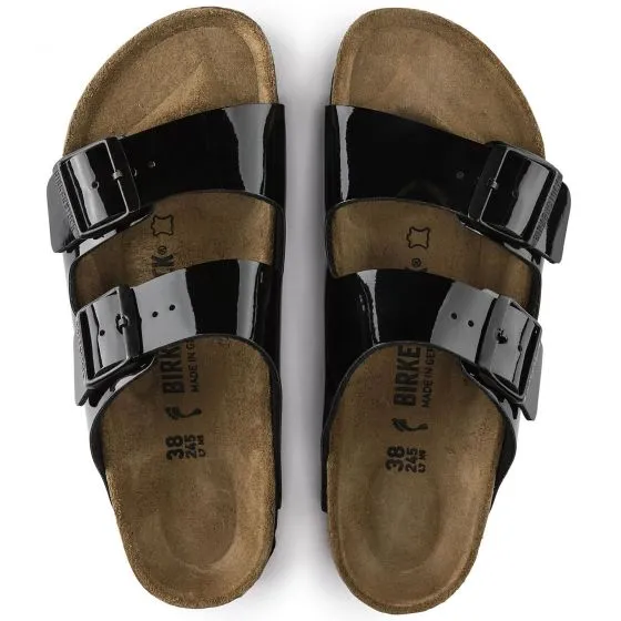 Birkenstock Womens Arizona Birko Flor Patent Black Sandals - Narrow Fit