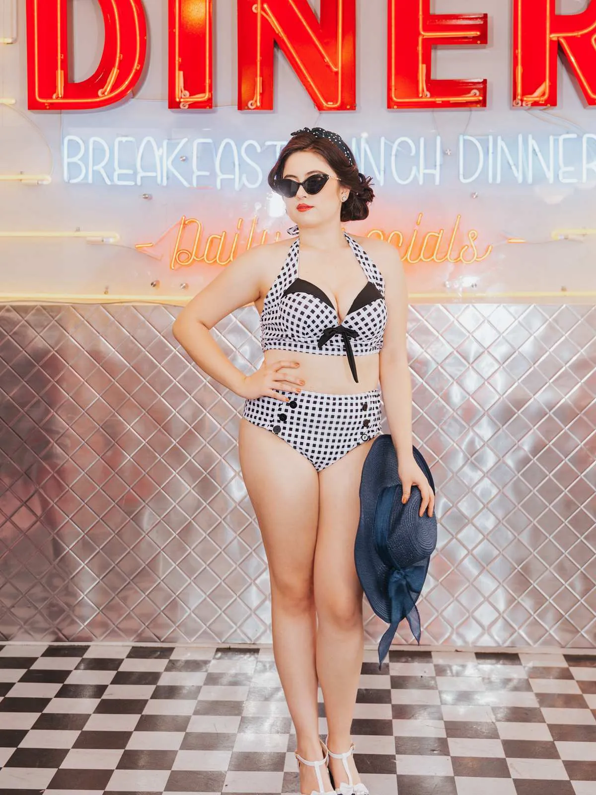 Black Gingham Halter Bowknot Bikini Set