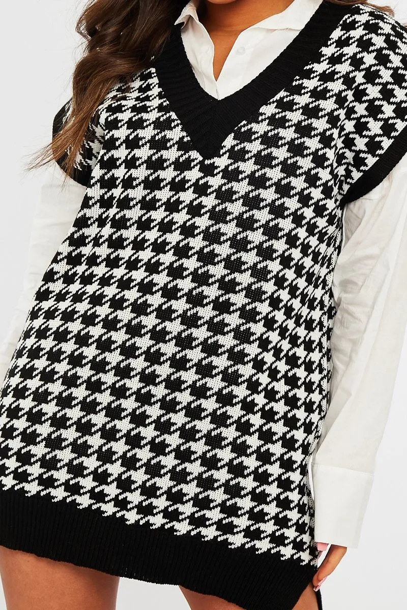 Black Houndstooth Knit Vest - Hazel