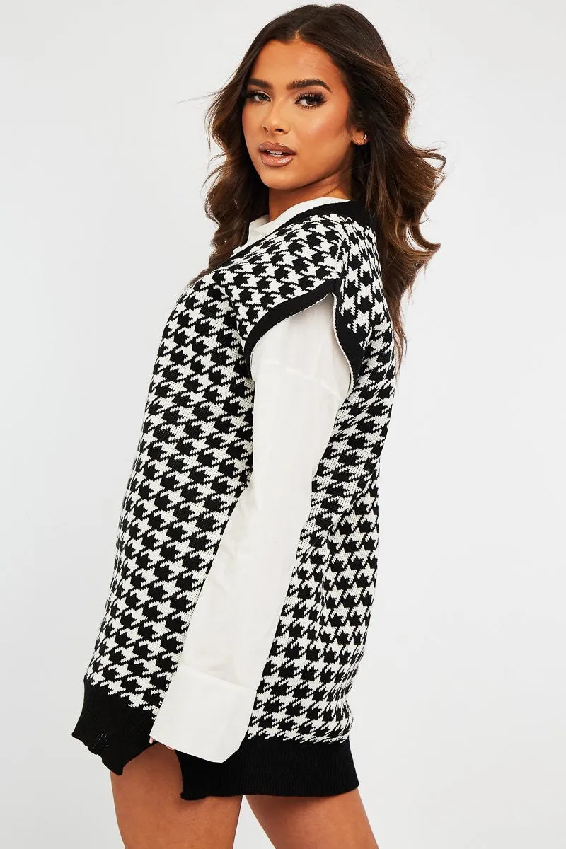 Black Houndstooth Knit Vest - Hazel