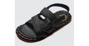 Black Straw Knitted Metal Studs Cross Straps Mens Gladiator Roman Sandals