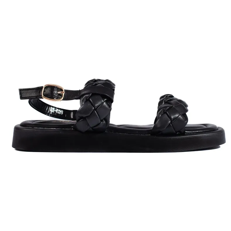 Black women's sandals with braided straps