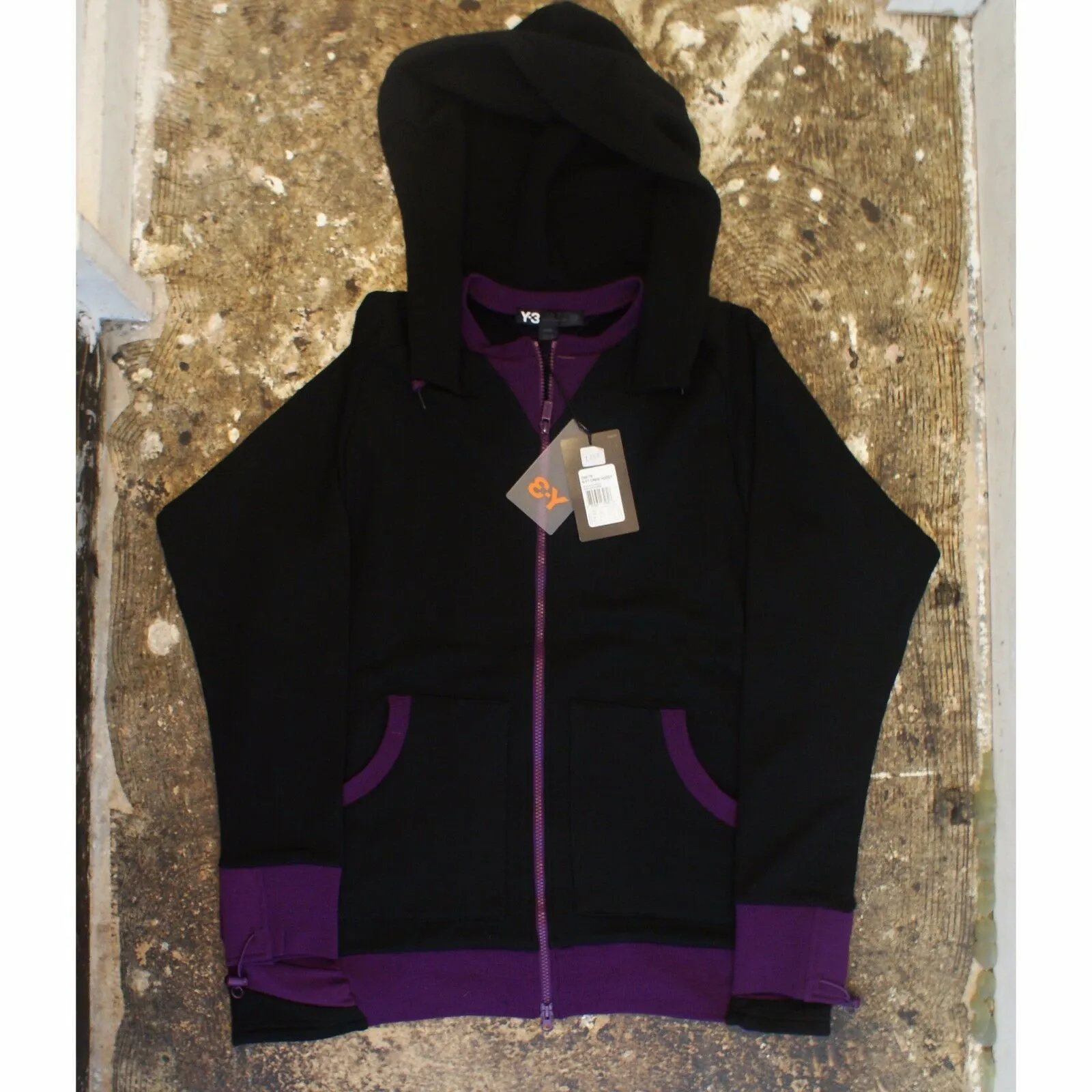 Black Wool Hoodie With Purple Accents