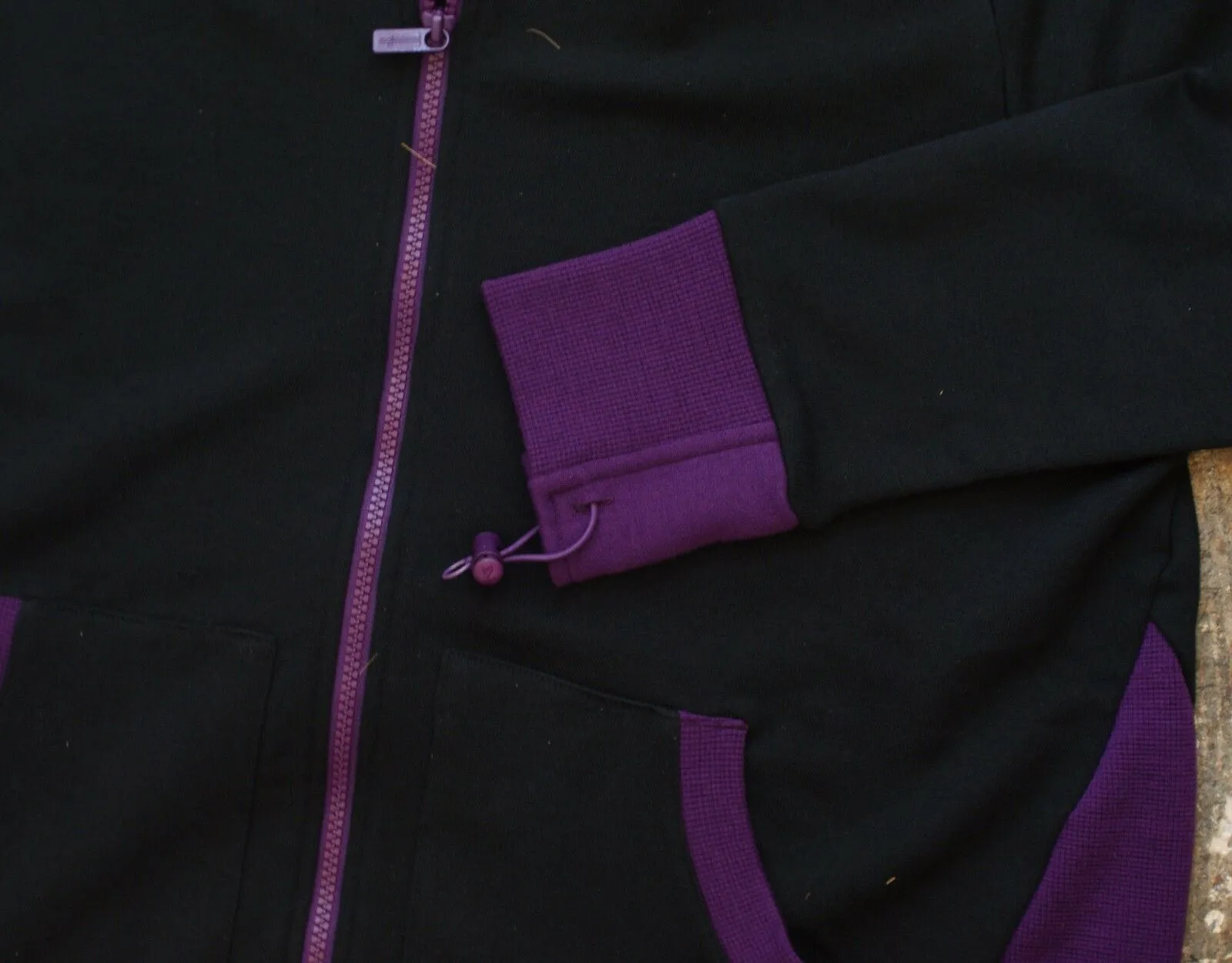 Black Wool Hoodie With Purple Accents