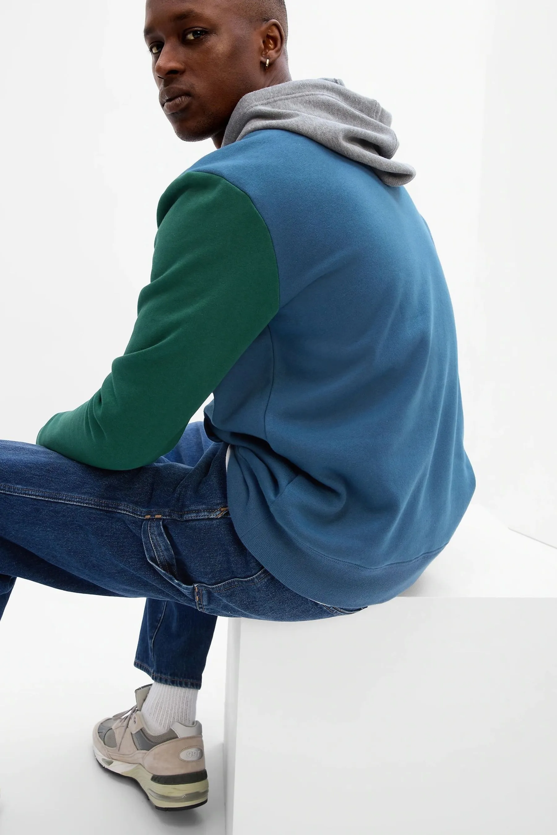 Blue and Green Logo Colourblock Hoodie