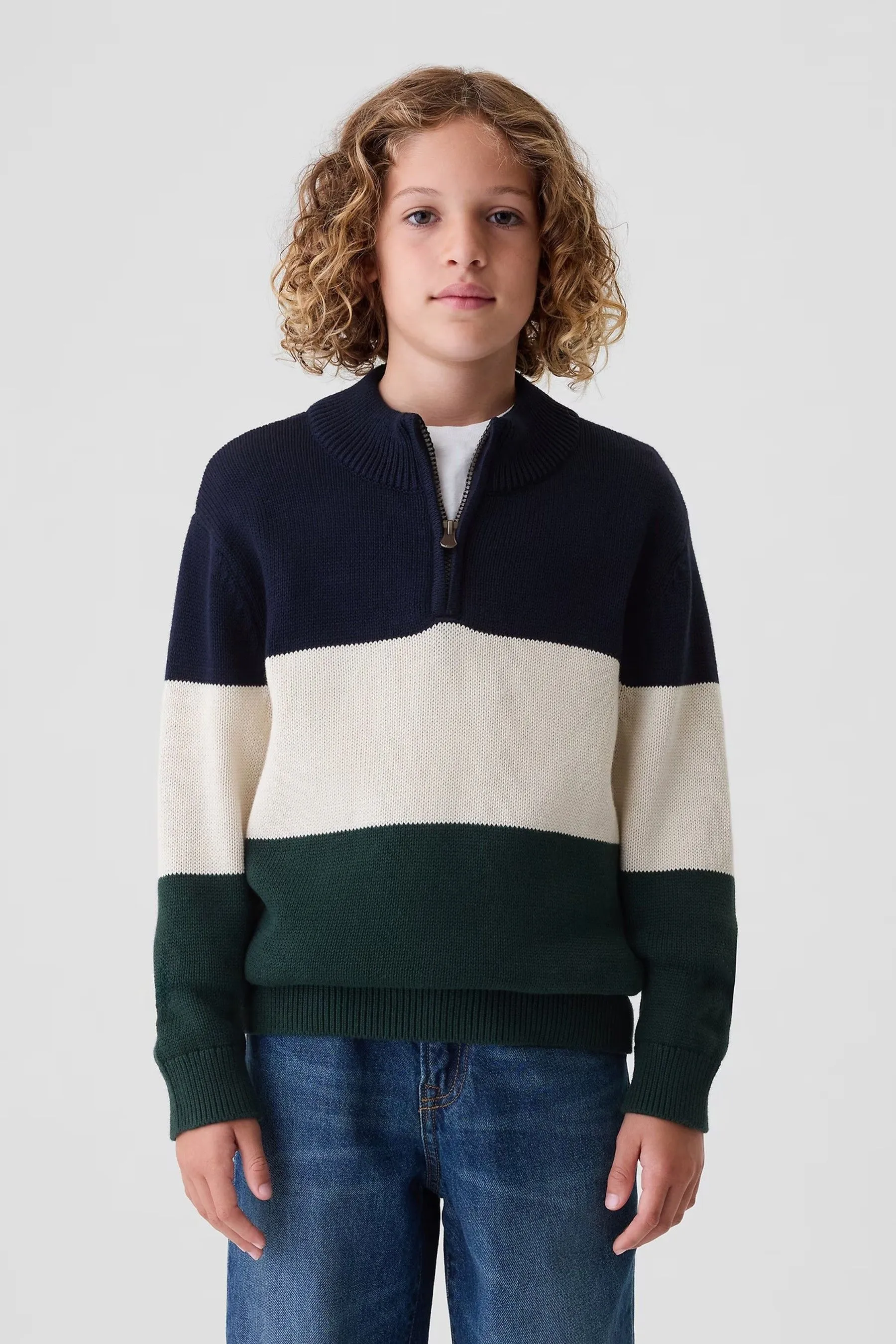 Blue Colourblock Half Zip Pullover Jumper (4-13yrs)