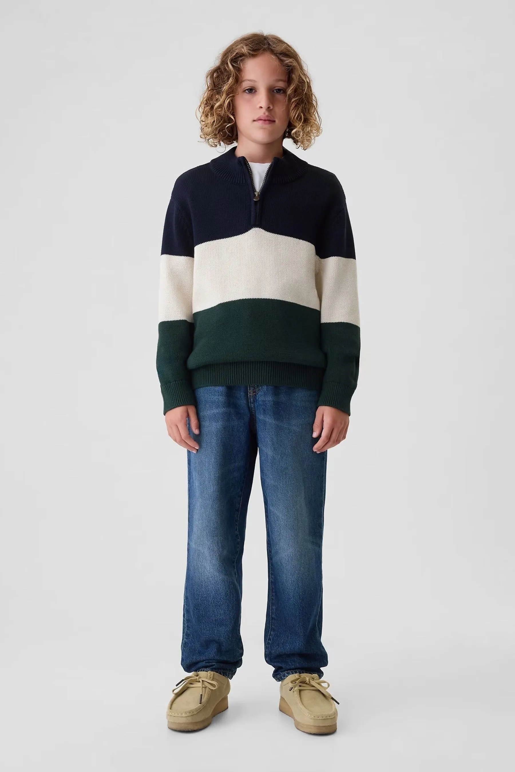 Blue Colourblock Half Zip Pullover Jumper (4-13yrs)