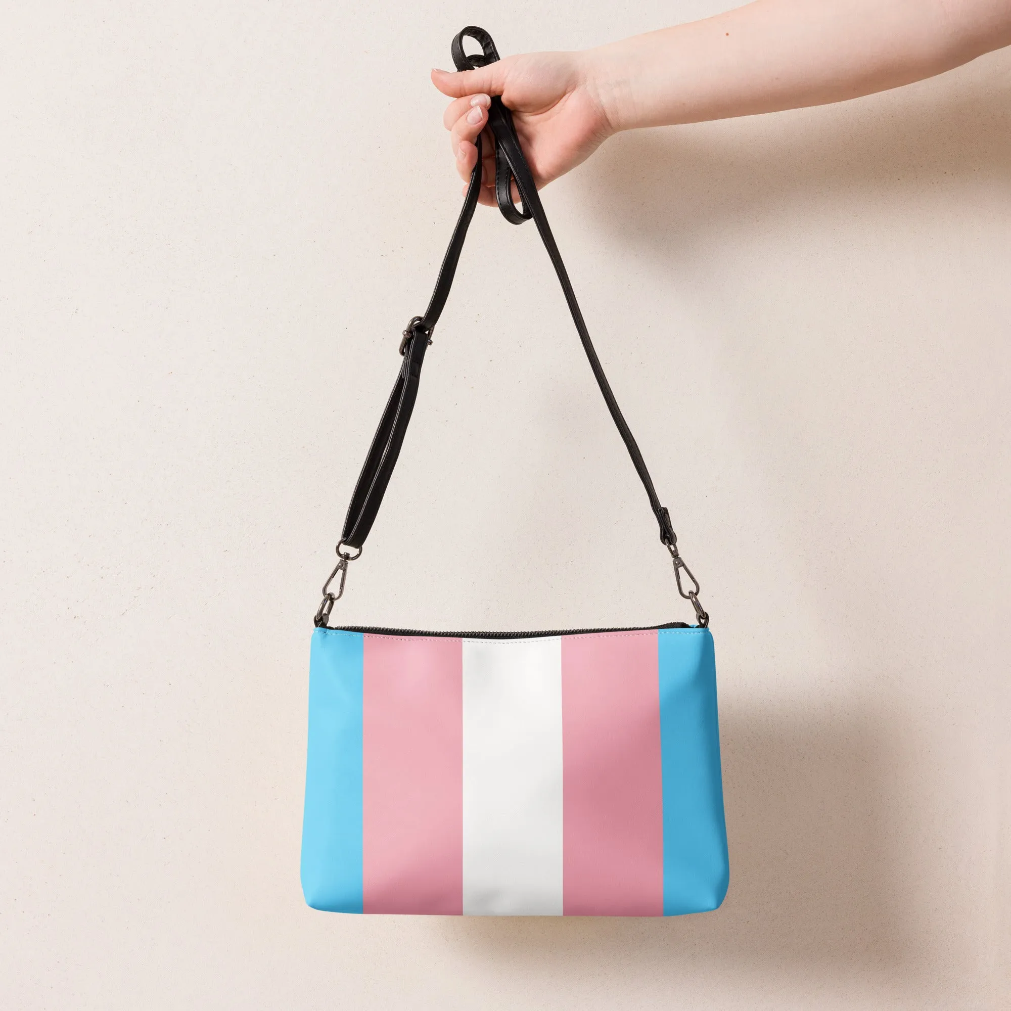 Blue Pink White All Over Pride Faux Leather Crossbody Handbag