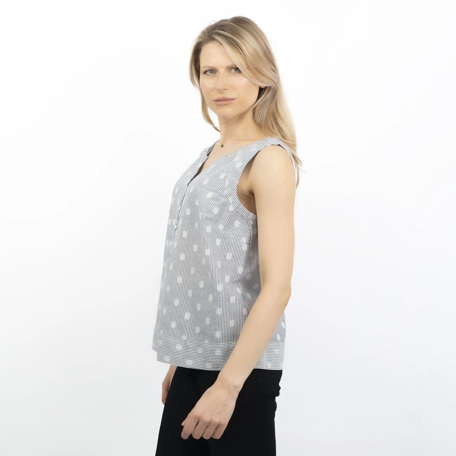 Blue Sleeveless V-Neck Spotty Women's Summer Vest Top