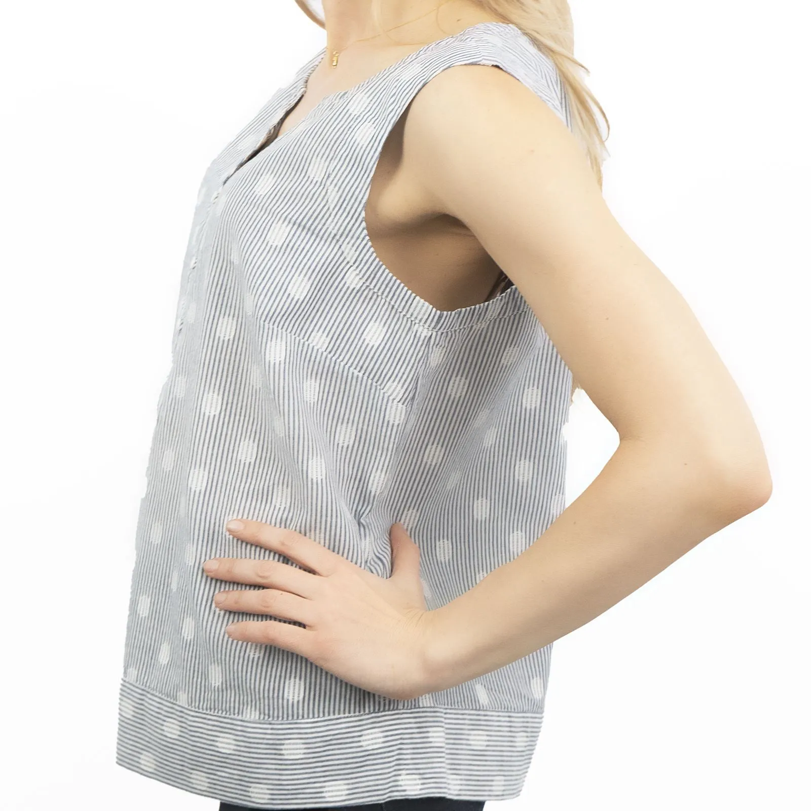 Blue Sleeveless V-Neck Spotty Women's Summer Vest Top