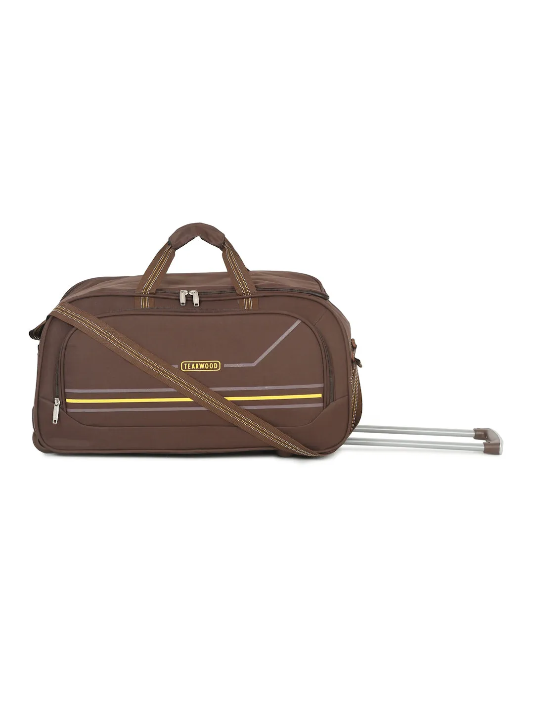 Brown Printed Large Duffel Trolley Bag