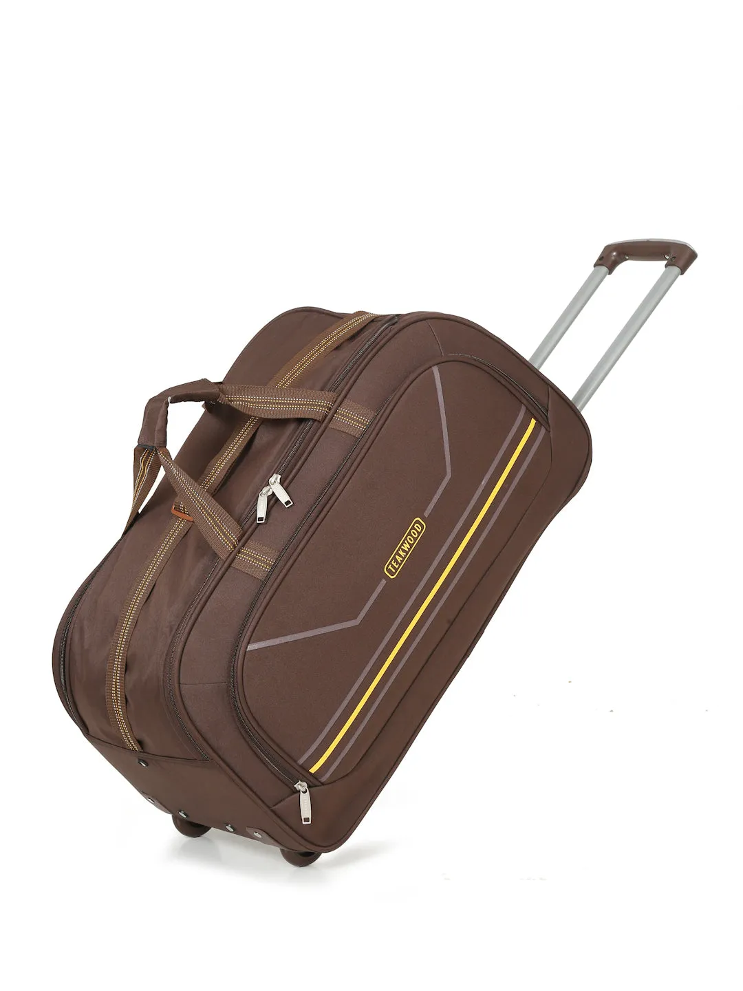 Brown Printed Medium Duffel Trolley Bag