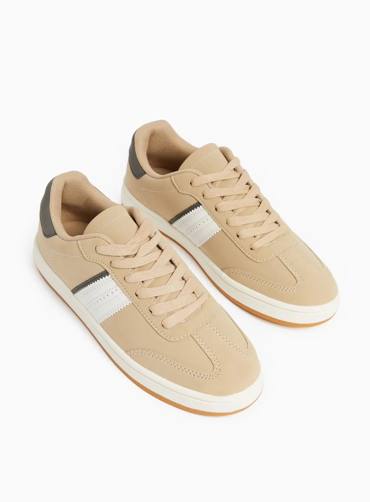 Buy Neutral Beige Side Stripe Court Trainers 4 | Trainers | Tu