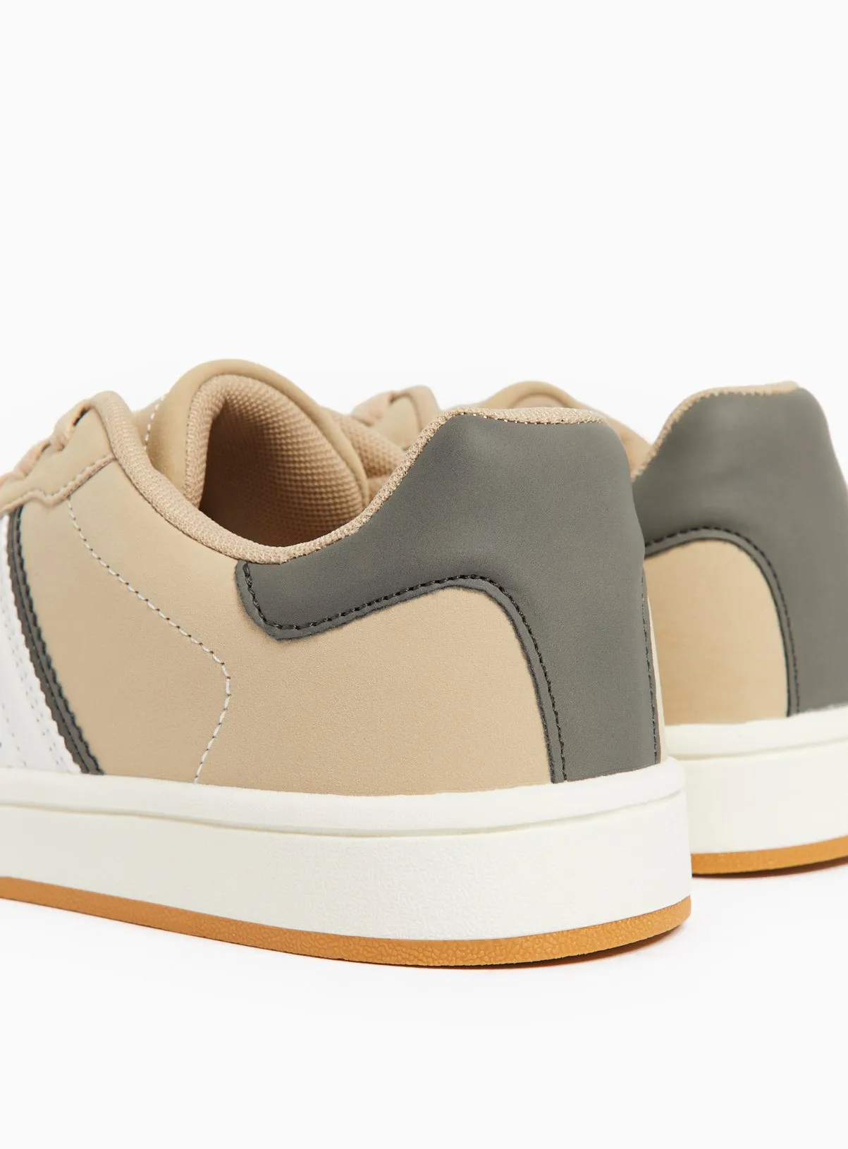 Buy Neutral Beige Side Stripe Court Trainers 4 | Trainers | Tu