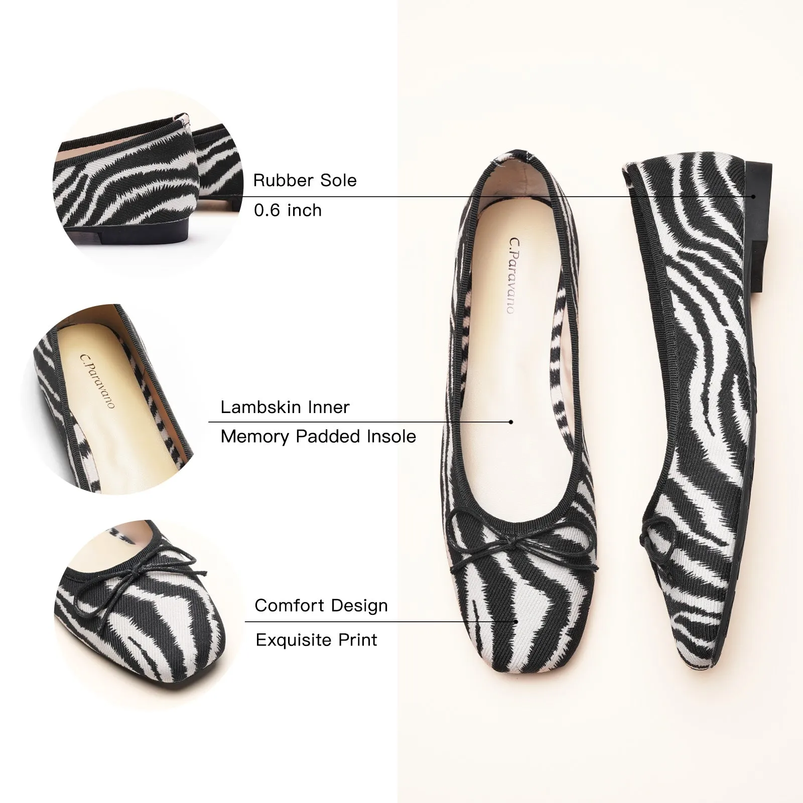 Canvas Ballet Flats (Elena) Zebra