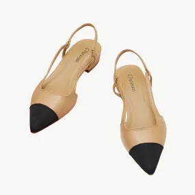 Cap-Toe Slingback Flats (Freya) Beige