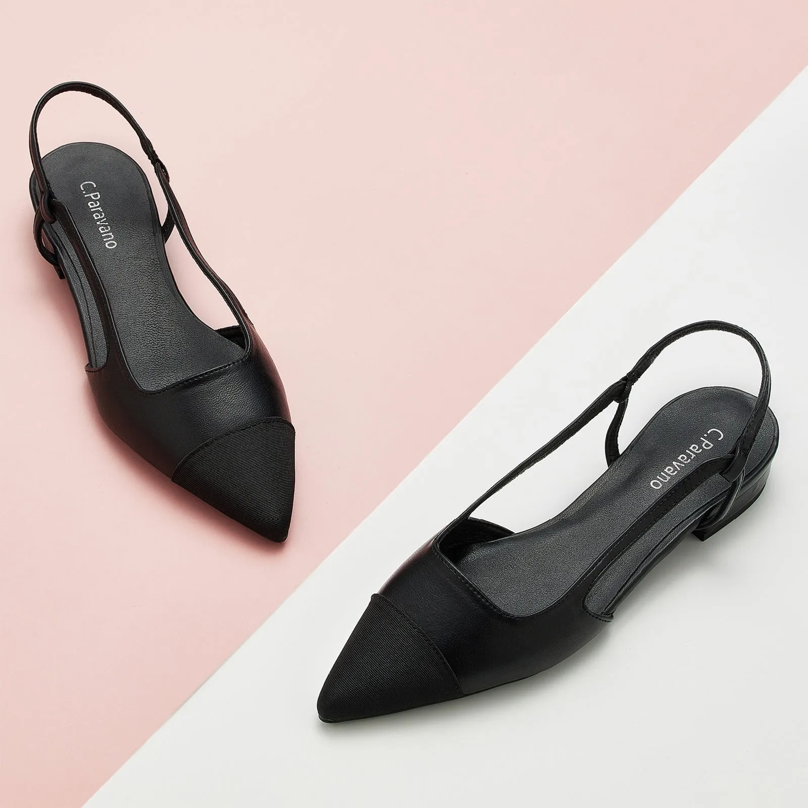 Cap-Toe Slingback Flats (Freya) Black