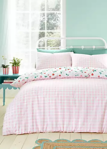 Catherine Lansfield Strawberry Garden Pink Gingham Check Duvet Cover Set | Kaleidoscope