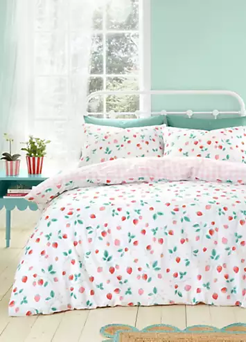 Catherine Lansfield Strawberry Garden Pink Gingham Check Duvet Cover Set | Kaleidoscope