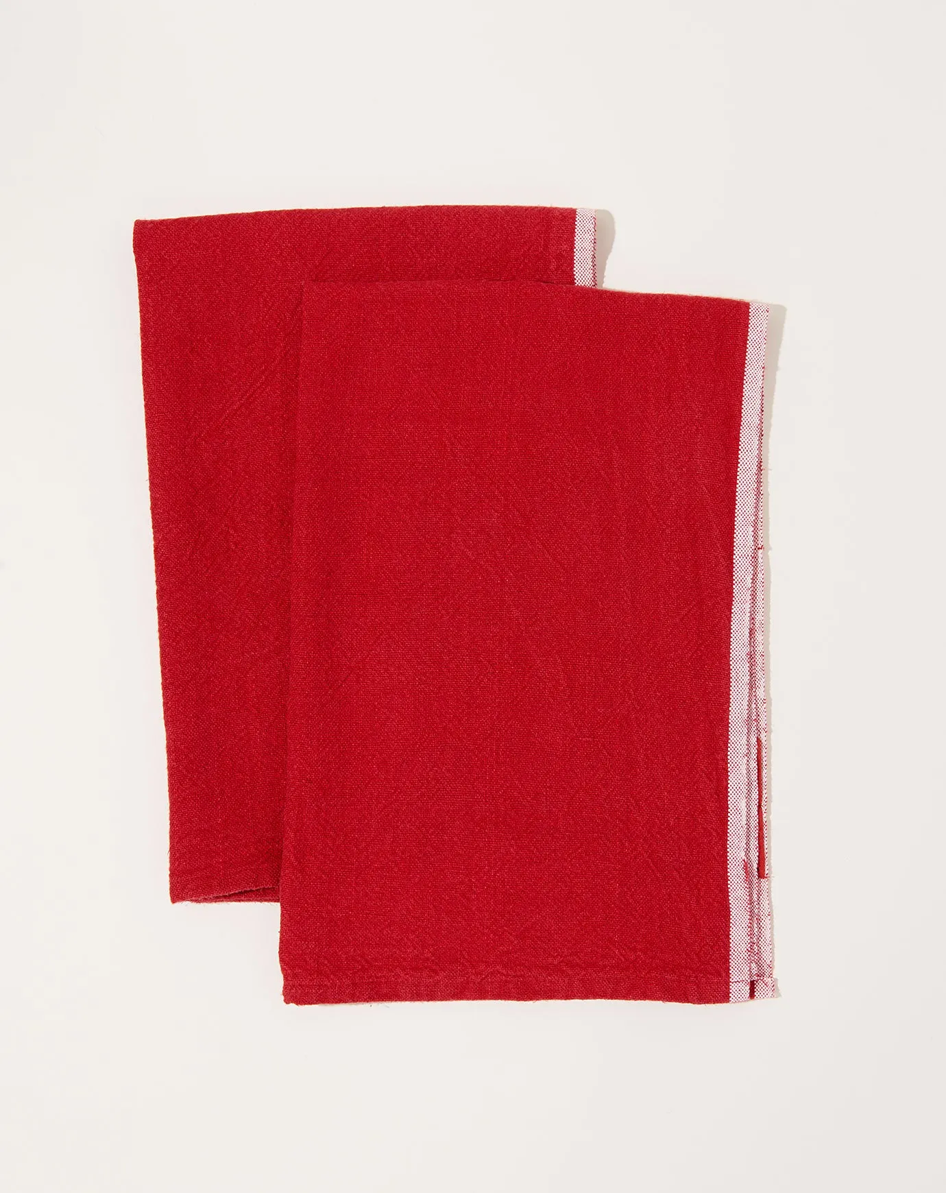 Chunky Linen Towels in Red, Set of 2