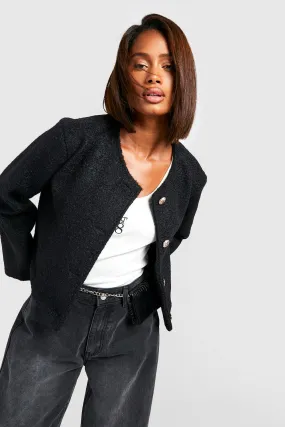 Collarless Textured Jacket