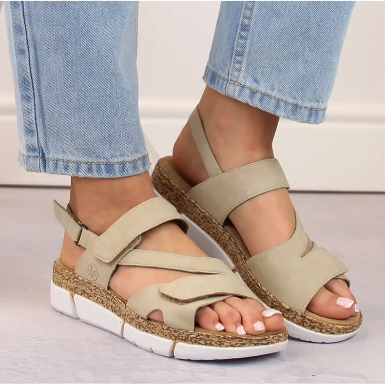 Comfortable women's beige Velcro sandals Rieker V2366-60