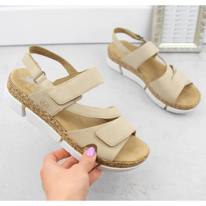 Comfortable women's beige Velcro sandals Rieker V2366-60