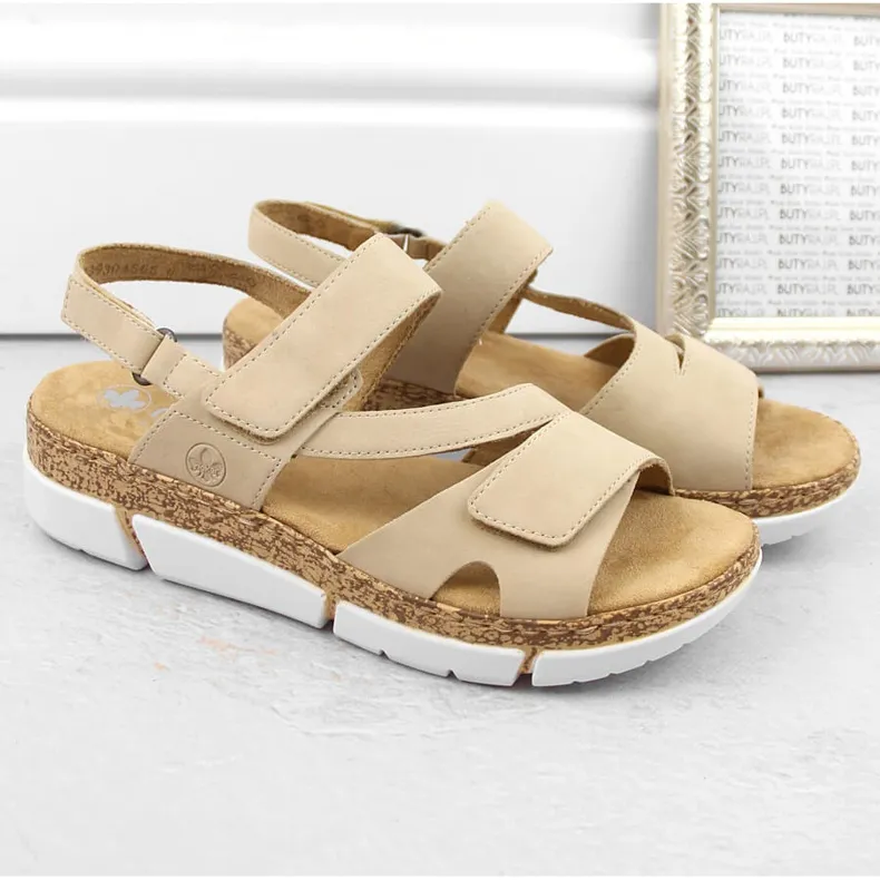 Comfortable women's beige Velcro sandals Rieker V2366-60