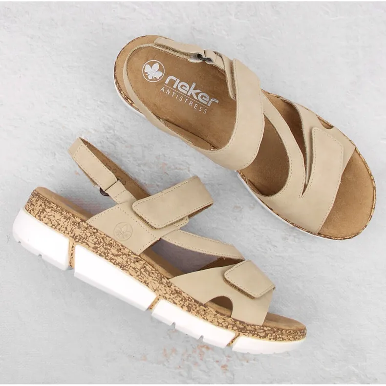 Comfortable women's beige Velcro sandals Rieker V2366-60