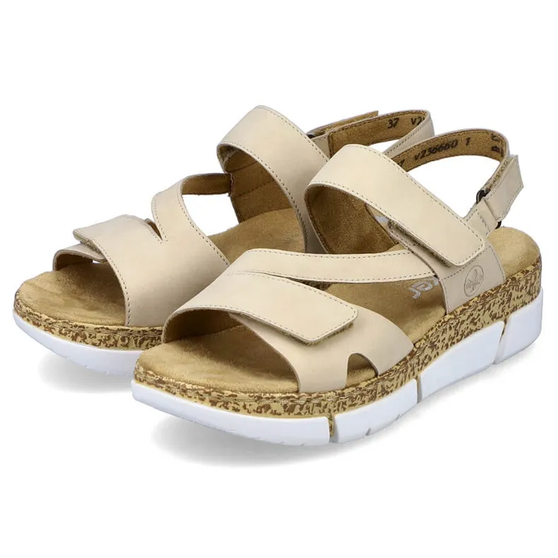 Comfortable women's beige Velcro sandals Rieker V2366-60