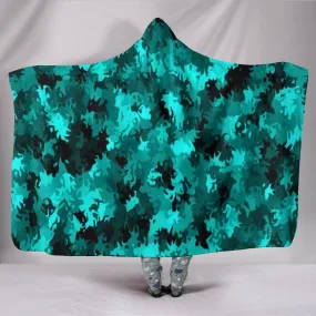 Coral Teal Plush Lined Wearable Hooded Blanket