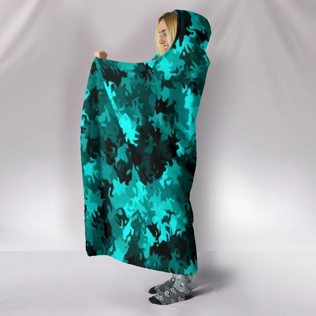 Coral Teal Plush Lined Wearable Hooded Blanket