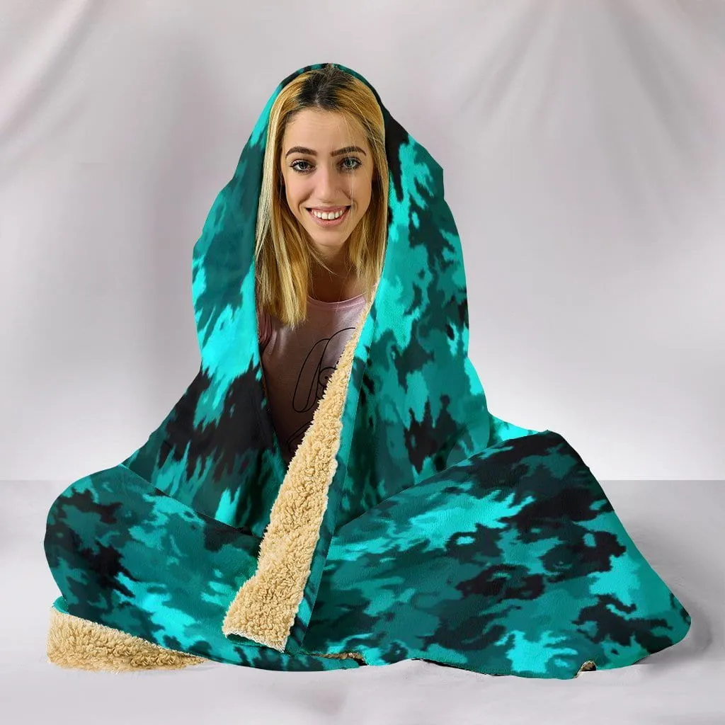 Coral Teal Plush Lined Wearable Hooded Blanket