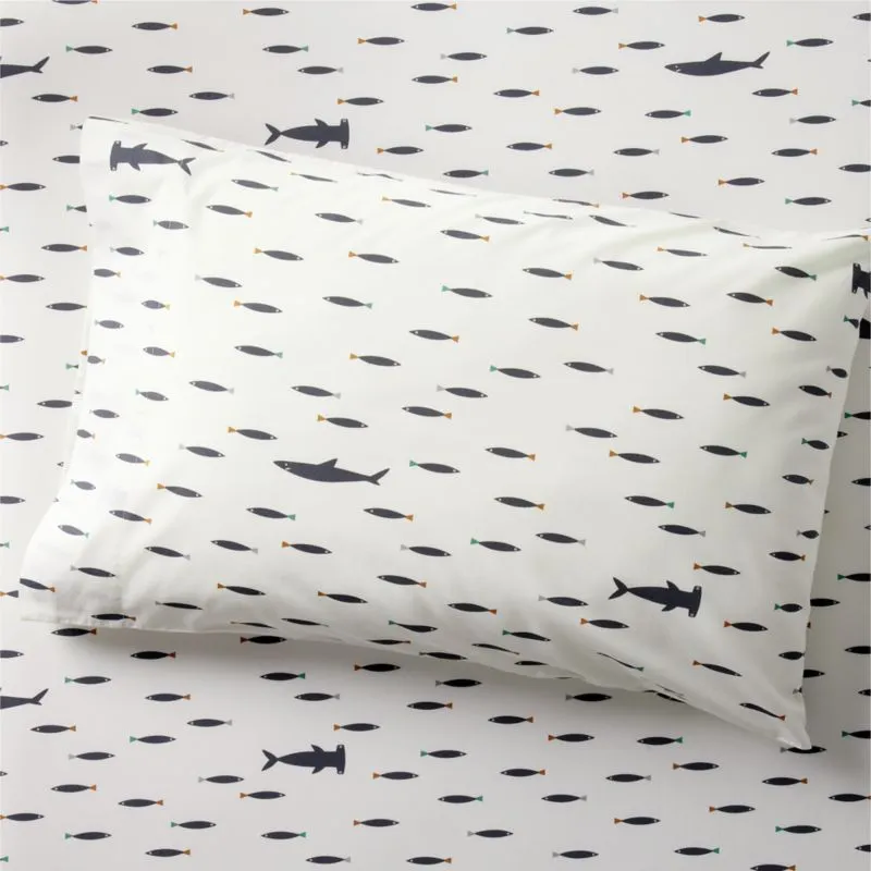 Crate&Barrel Stay Cool Shark School Organic Cotton Percale Kids Pillowcase