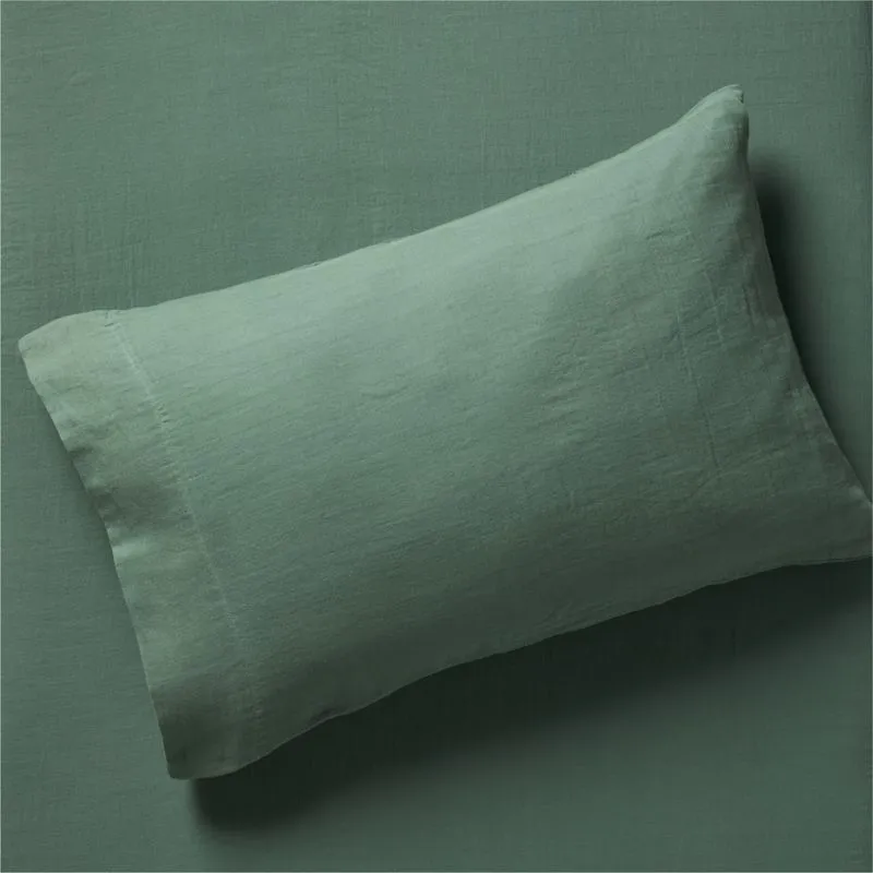 Crate&Barrel Supersoft Pine Green Organic Cotton Gauze Kids Pillowcase