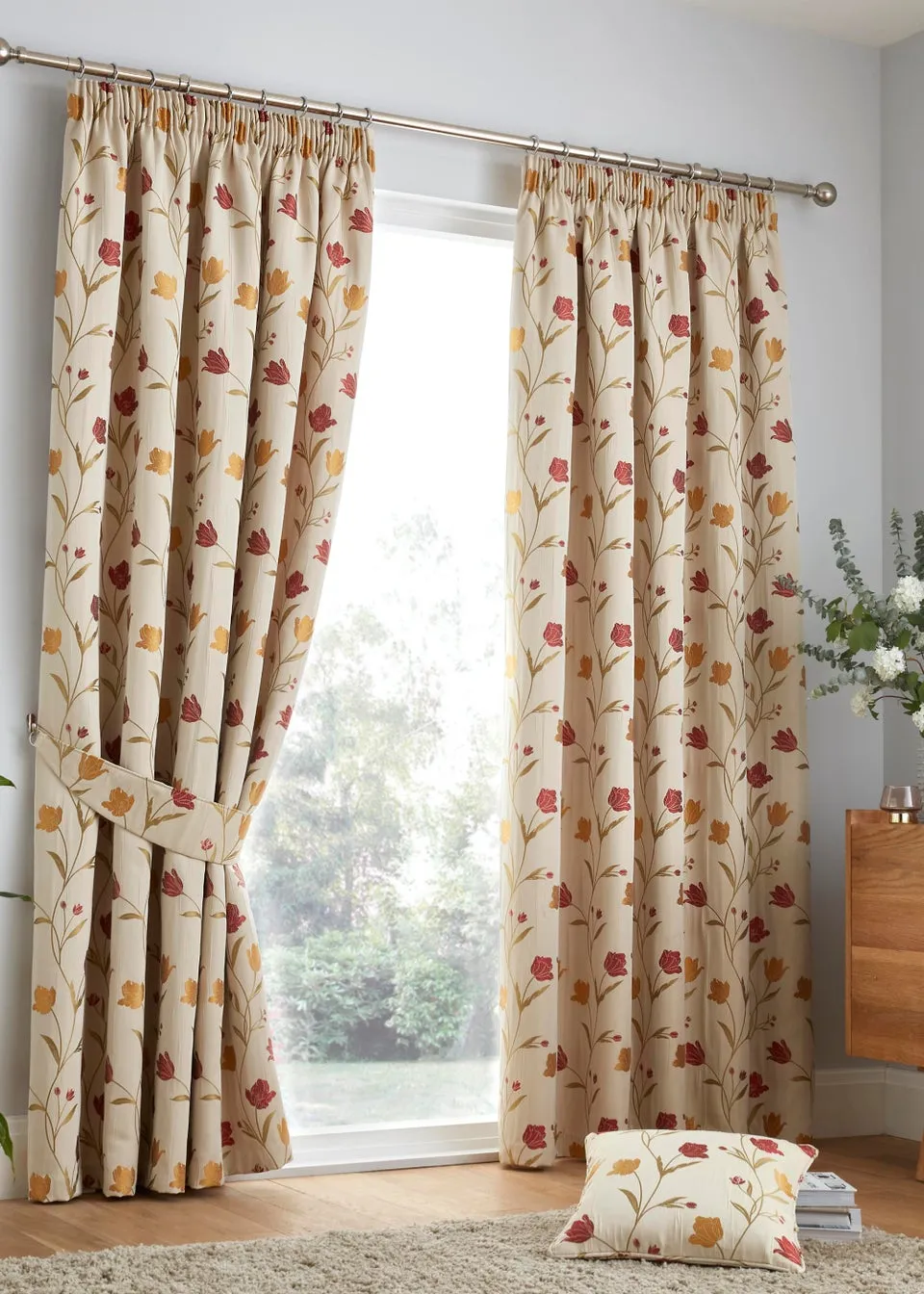 Curtina Juliette Jacquard Natural Pencil Pleat Curtains