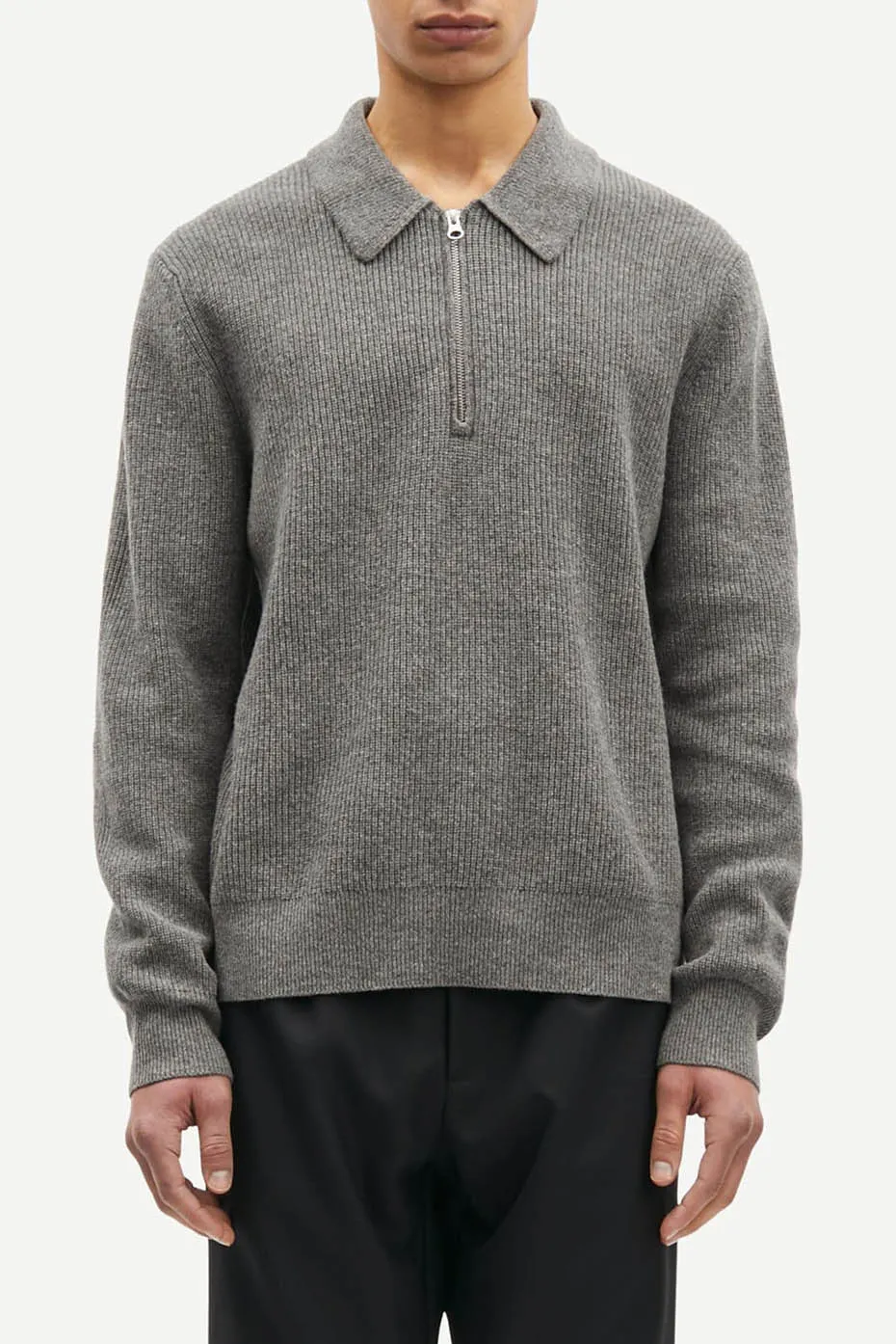 Dark Grey Melange Saisaks Polo Knit